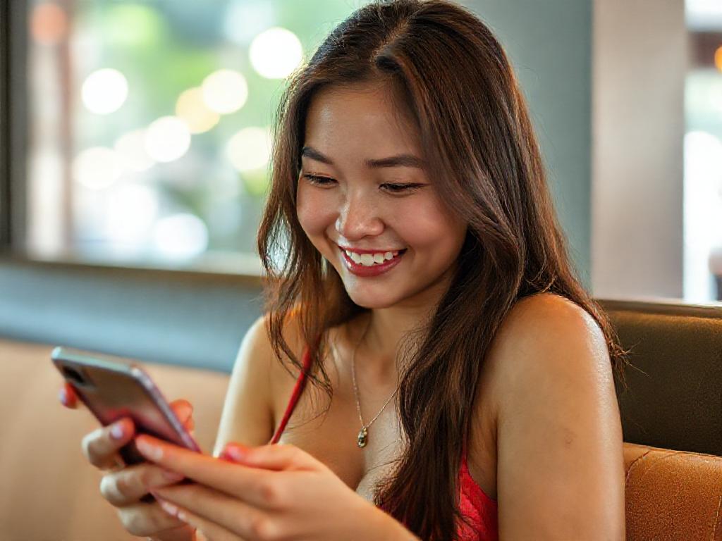 a filipina chinese using her phone