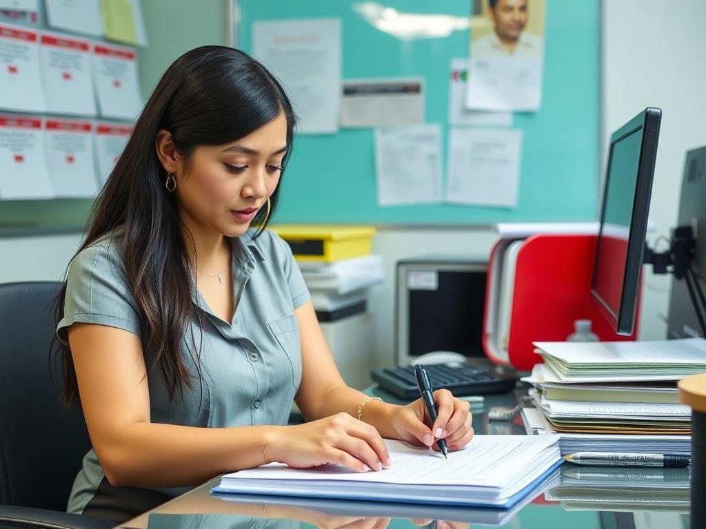 a filipina filling up a form in an office