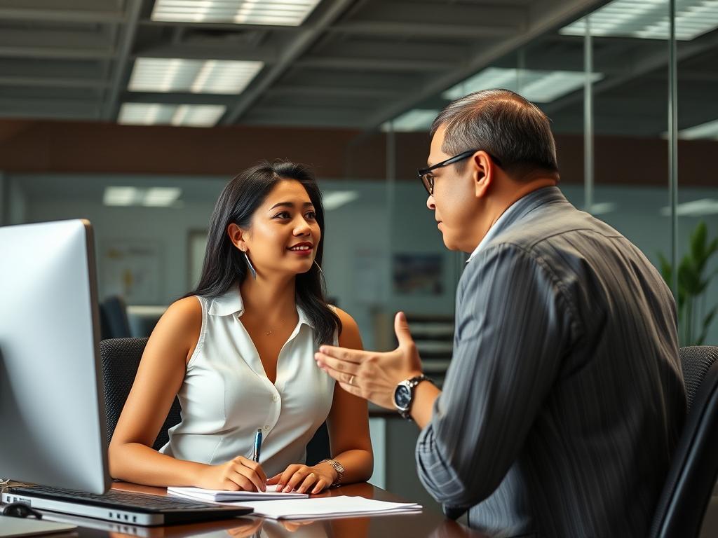 a filipina talking to a boss